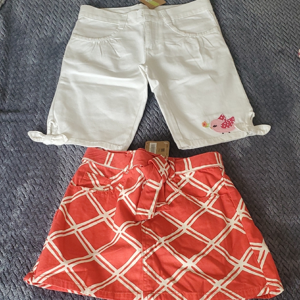 Girls White Shorts and Red Skirt Set